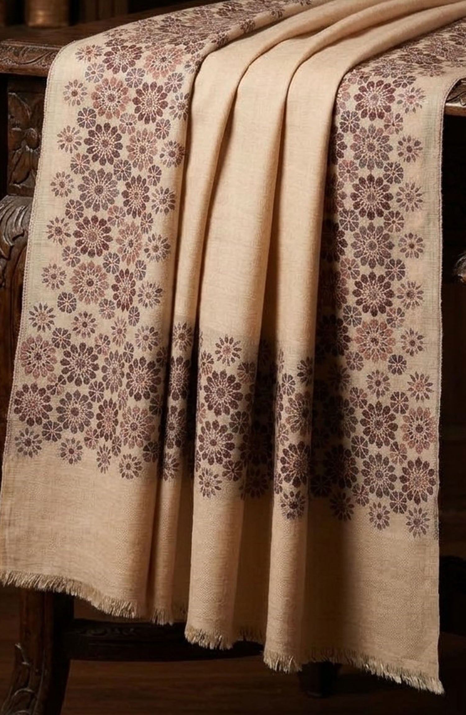 Amna Khadija Kanni Wool Jacquard Shawl - D-13 - AM26GW - Skin - Winter Collection