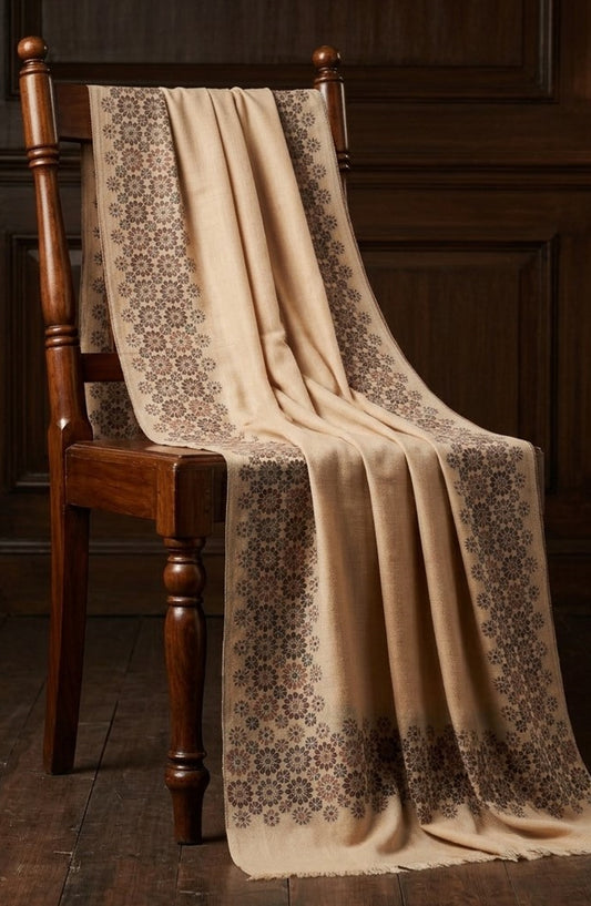 Amna Khadija Kanni Wool Jacquard Shawl - D-13 - AM26GW - Skin - Winter Collection