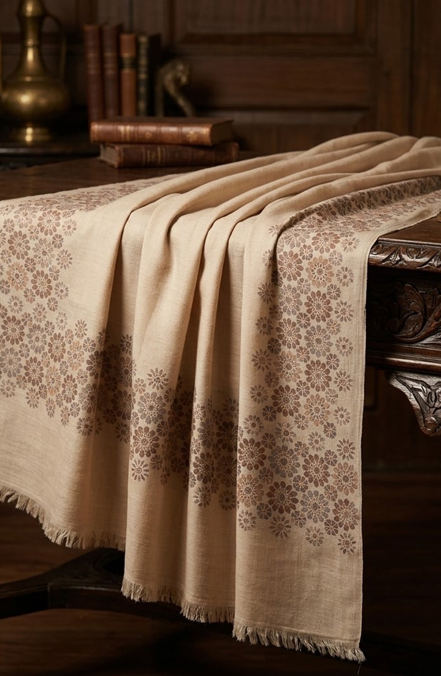 Amna Khadija Kanni Wool Jacquard Shawl - D-14 - AM26GW - Fawn - Winter Collection