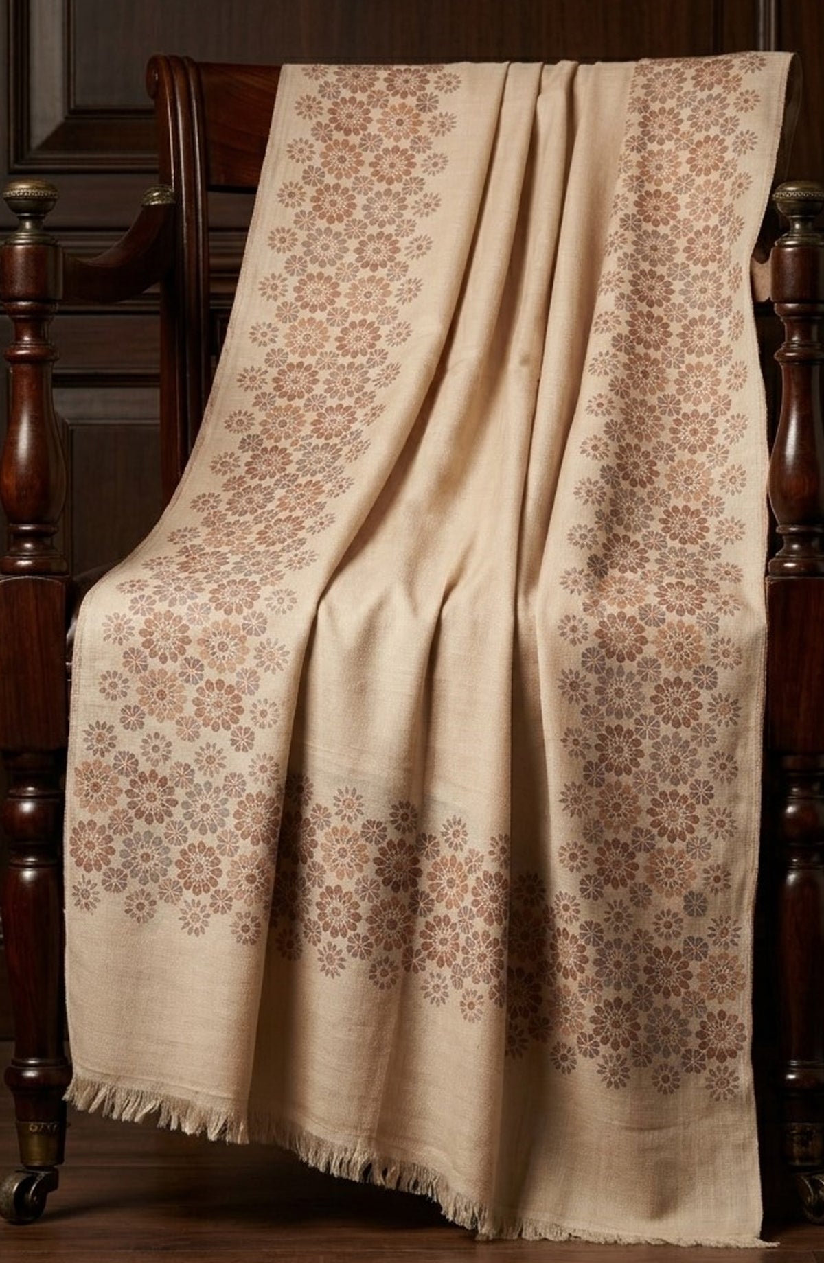 Amna Khadija Kanni Wool Jacquard Shawl - D-14 - AM26GW - Fawn - Winter Collection