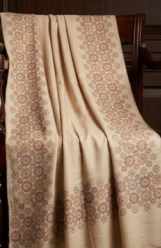 Amna Khadija Kanni Wool Jacquard Shawl - D-14 - AM26GW - Fawn - Winter Collection