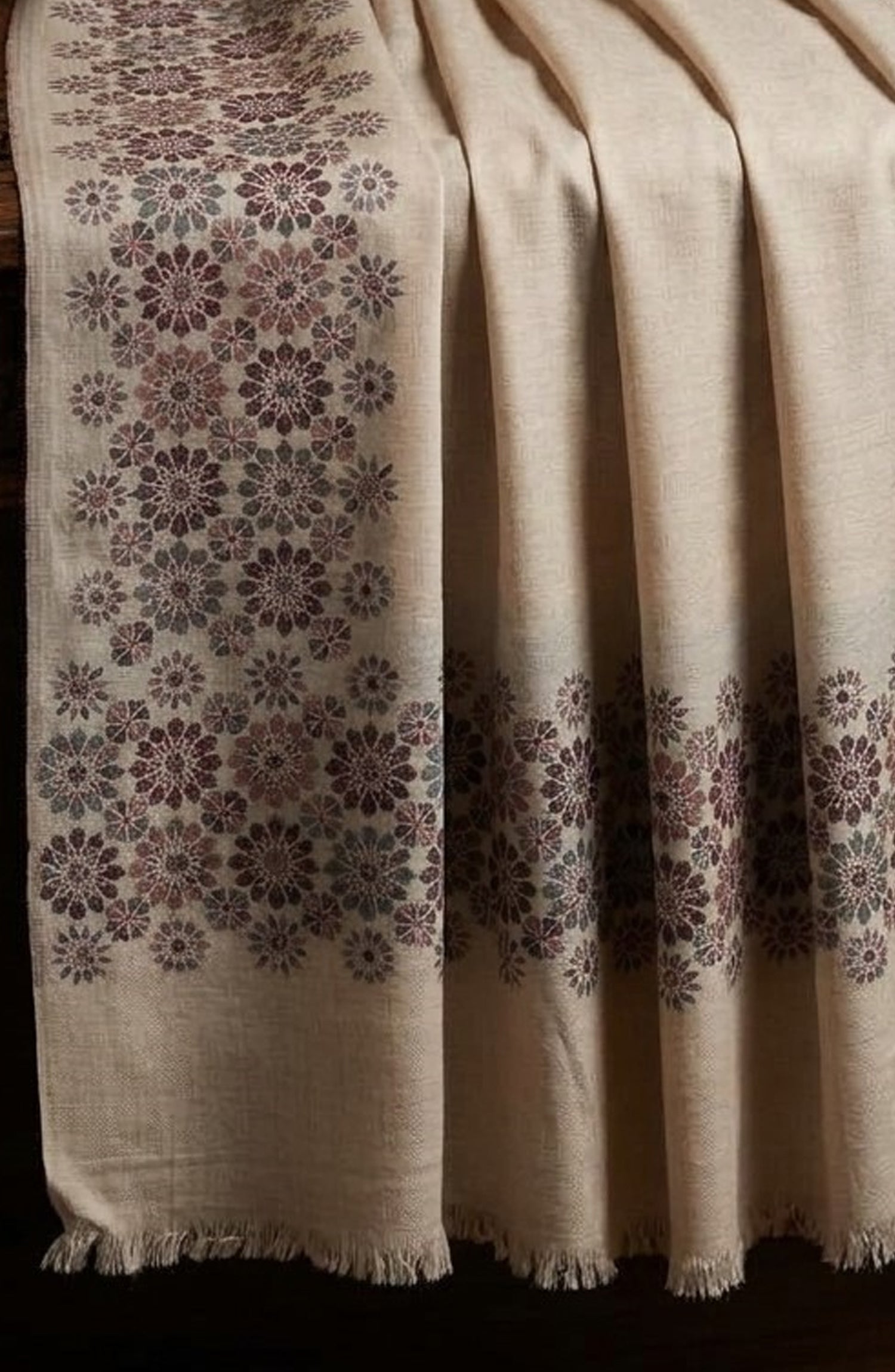 Amna Khadija Kanni Wool Jacquard Shawl - D-15 - AM26GW - Fawn - Winter Collection