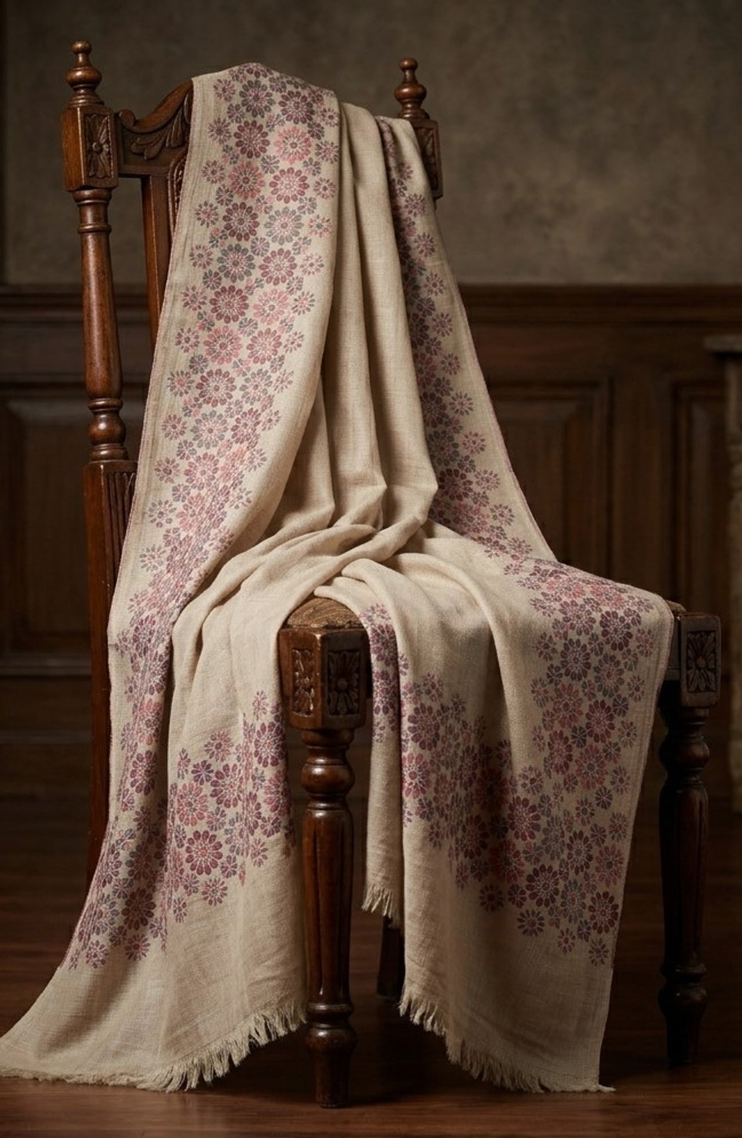 Amna Khadija Kanni Wool Jacquard Shawl - D-16 - AM26GW - Fawn - Winter Collection
