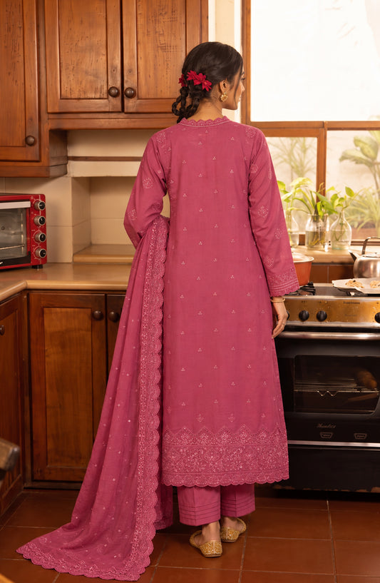 Amna Khadija Noor-e-Nawab Lucknowi Embroidered Cotton Stitched 3 Piece Suit - AKNNL-02 - AM26LKH - Pink - Winter Collection
