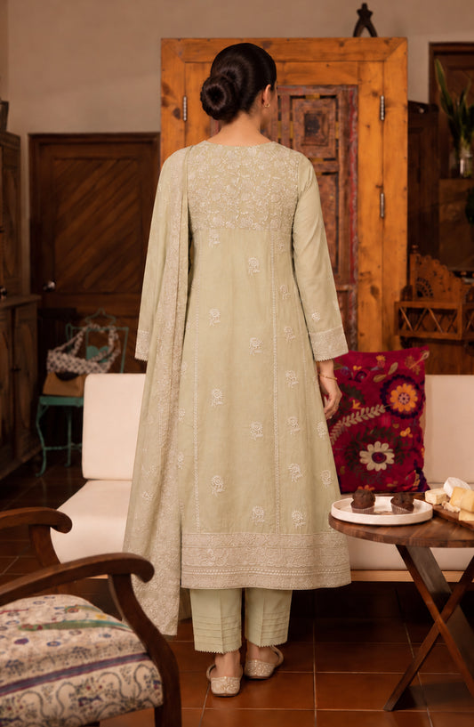 Amna Khadija Noor-e-Nawab Lucknowi Embroidered Cotton Stitched 3 Piece Suit - AKNNL-04 - AM26LKH - Green - Winter Collection