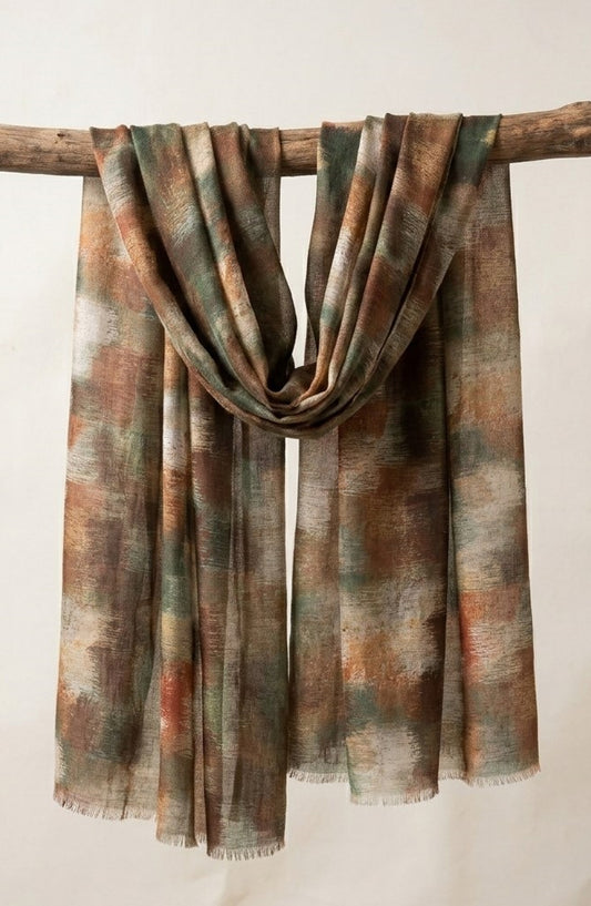 Amna Khadija Printed Twill Pure Lawn Stole - ALS-08 - AM26LST - Rust - Winter Collection
