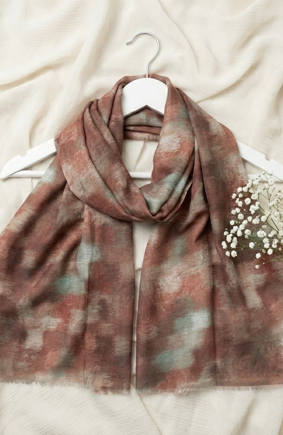 Amna Khadija Printed Twill Pure Lawn Stole - ALS-12 - AM26LST - Brown - Winter Collection