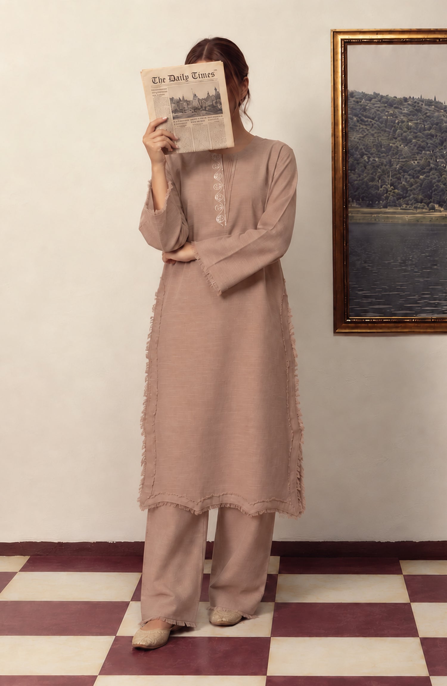 Amna Khadija Twinkle Khaddar Stitched 2 Piece Co-ord Set - AKTK-01 - AM26TWL - Skin - Winter Collection