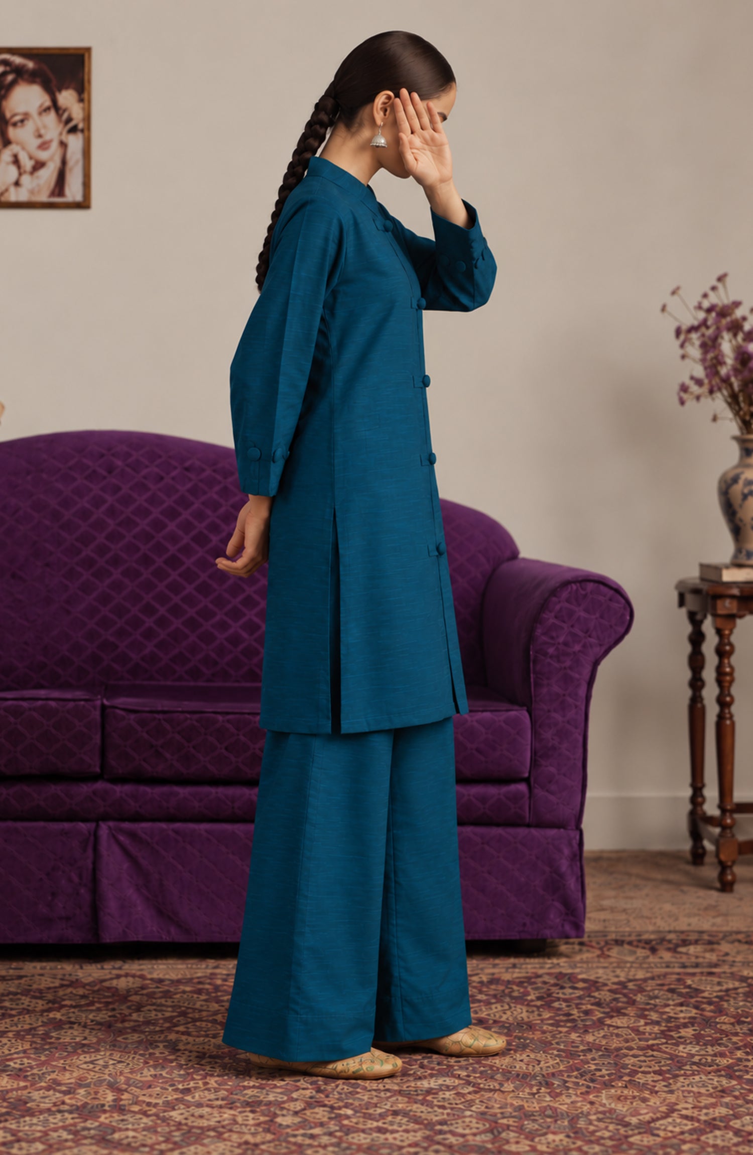Amna Khadija Twinkle Khaddar Stitched 2 Piece Co-ord Set - AKTK-02 - AM26TWL - Blue - Winter Collection