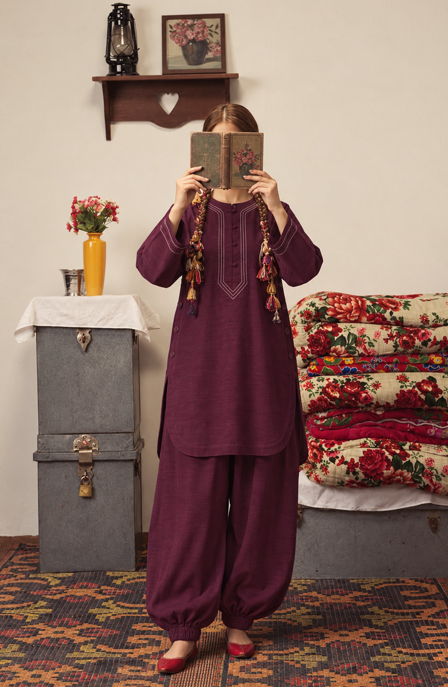 Amna Khadija Twinkle Khaddar Stitched 2 Piece Co-ord Set - AKTK-05 - AM26TWL - Purple - Winter Collection