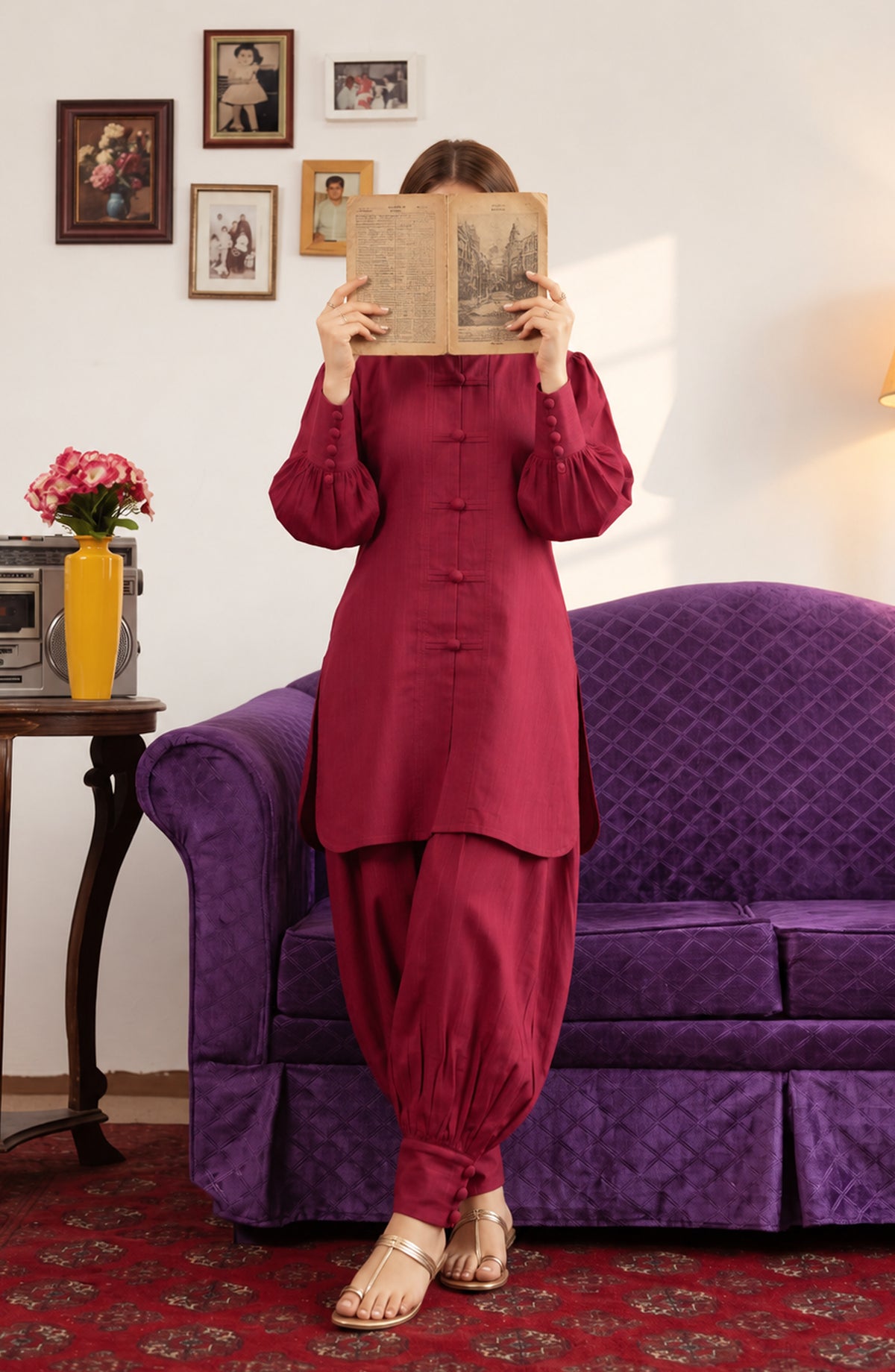 Amna Khadija Twinkle Khaddar Stitched 2 Piece Co-ord Set - AKTK-06 - AM26TWL - Red - Winter Collection