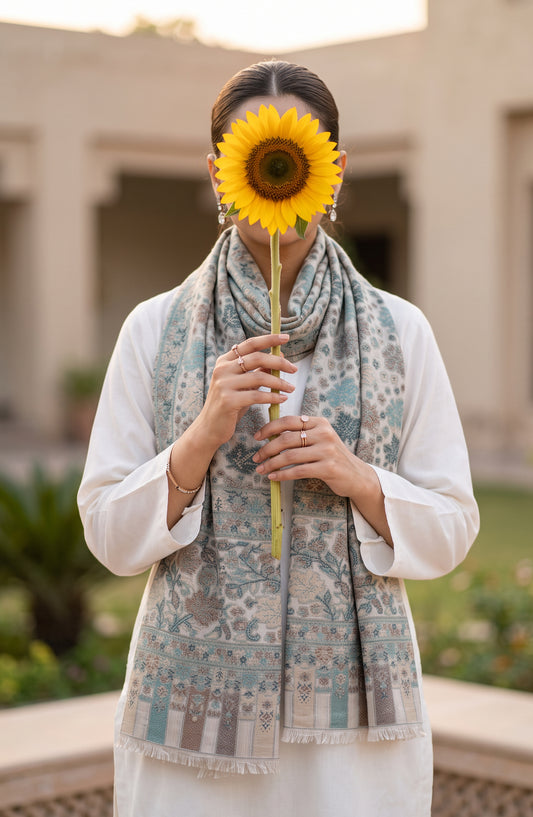 Amna Khadija Wool Jacquard Stole - AKW-07 - AM26STL - Multi - Winter Collection