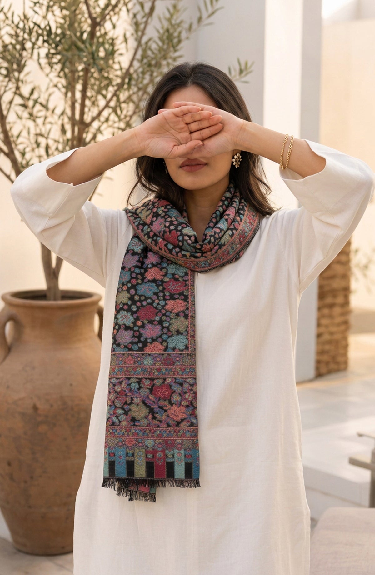 Amna Khadija Wool Jacquard Stole - AKW-09 - AM26STL - Black - Winter Collection