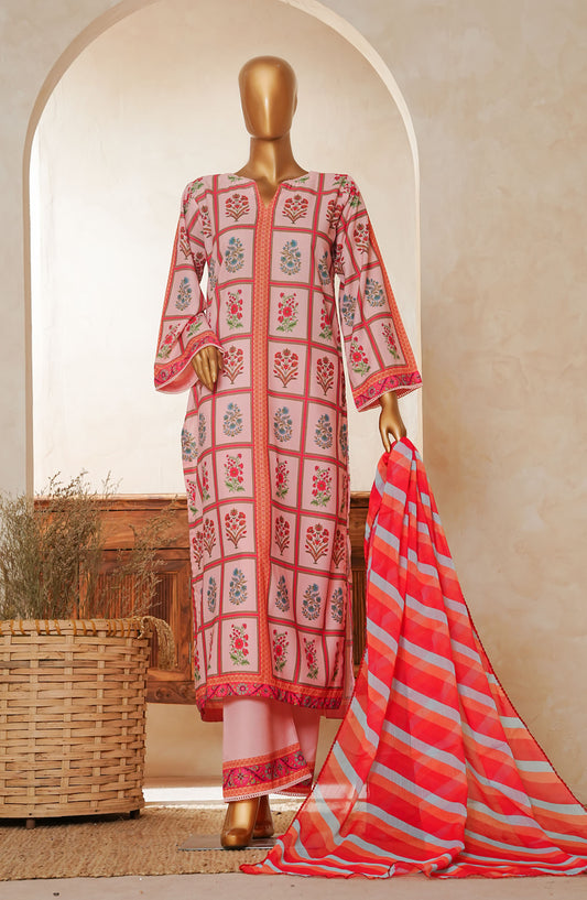 Amna Khadija Printed Lawn Stitched 3 Piece Suit - DS-192  FDSEF-06 - AM25FDL - Pink - Summer Collection