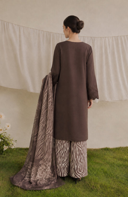 Amna Khadija Bella Doria Chikankari Lawn Unstitched 3 Piece Suit - AKBD-16 - AM26UBD - Brown - Summer Collection