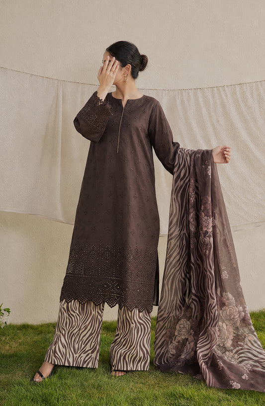 Amna Khadija Bella Doria Chikankari Lawn Unstitched 3 Piece Suit - AKBD-16 - AM26UBD - Brown - Summer Collection