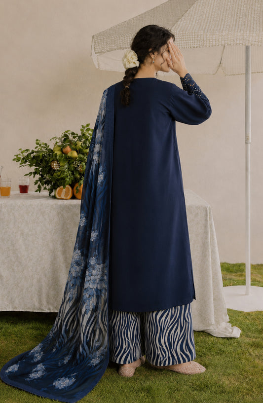 Amna Khadija Bella Doria Chikankari Lawn Unstitched 3 Piece Suit - AKBD-13 - AM26UBD - Blue - Summer Collection