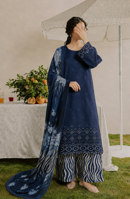 Amna Khadija Bella Doria Chikankari Lawn Unstitched 3 Piece Suit - AKBD-13 - AM26UBD - Blue - Summer Collection