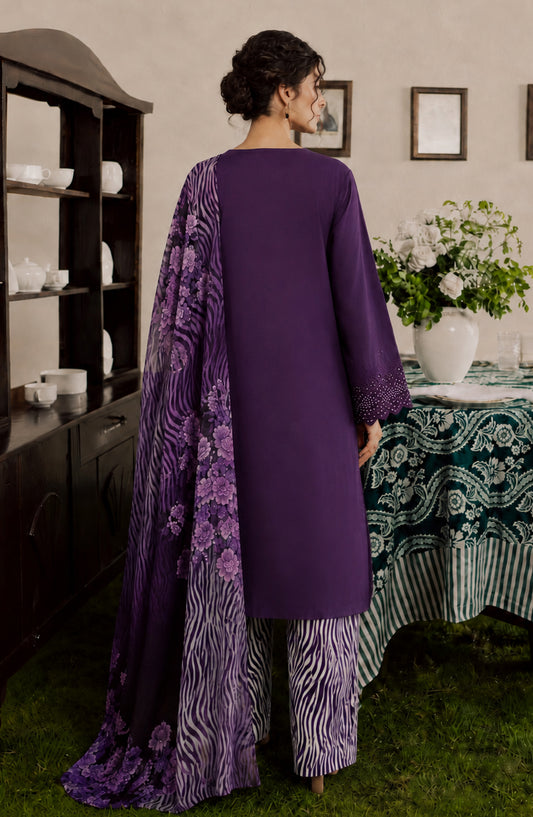 Amna Khadija Bella Doria Chikankari Lawn Unstitched 3 Piece Suit - AKBD-12 - AM26UBD - Purple - Summer Collection
