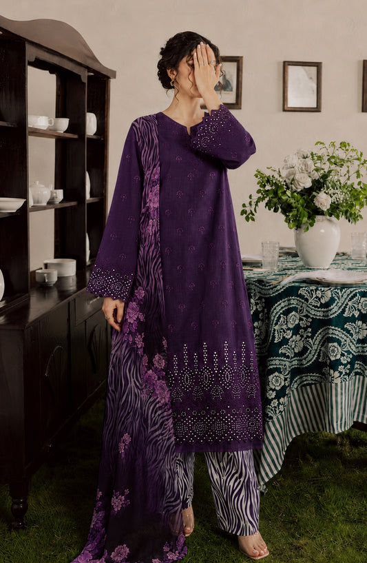 Amna Khadija Bella Doria Chikankari Lawn Unstitched 3 Piece Suit - AKBD-12 - AM26UBD - Purple - Summer Collection