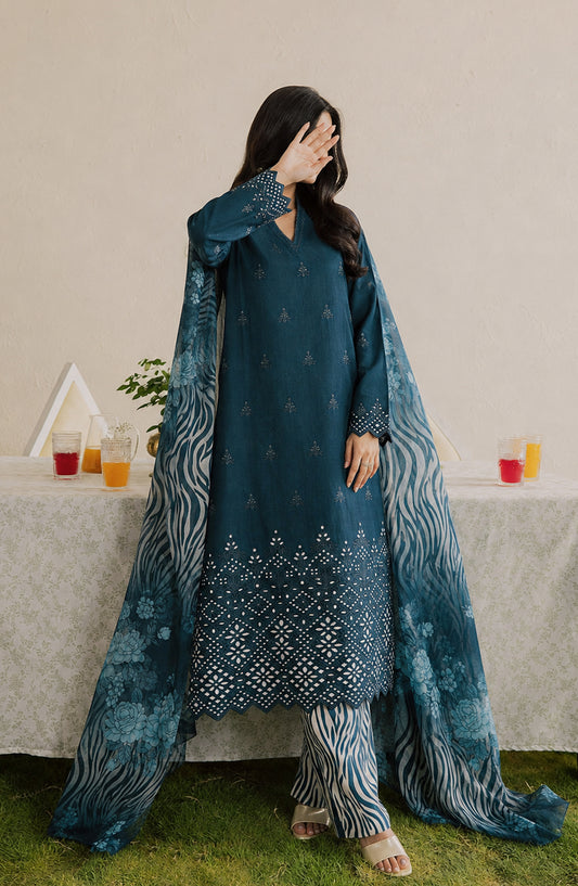 Amna Khadija Bella Doria Chikankari Lawn Unstitched 3 Piece Suit - AKBD-11 - AM26UBD - Blue - Summer Collection