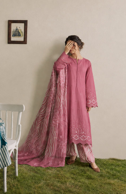 Amna Khadija Bella Doria Chikankari Lawn Unstitched 3 Piece Suit - AKBD-10 - AM26UBD - Pink - Summer Collection