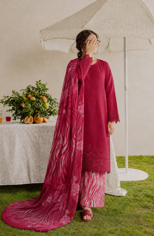Amna Khadija Bella Doria Chikankari Lawn Unstitched 3 Piece Suit - AKBD-09 - AM26UBD - Pink - Summer Collection