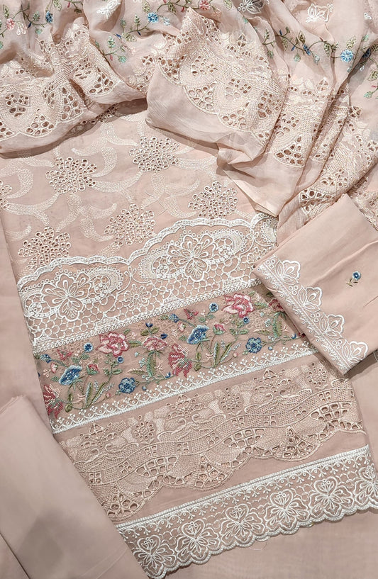 Amna Khadija Exclusive Chikankari Embroidered Lawn Unstitched 3 Piece Suit with Chiffon Chikankari Embroidered Dupatta - Design-04 - AM25CHK - Pink - Summer Collection