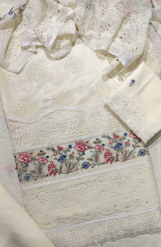 Amna Khadija Exclusive Chikankari Embroidered Lawn Unstitched 3 Piece Suit with Chiffon Chikankari Embroidered Dupatta - Design-05 - AM25CHK - Lemon - Summer Collection