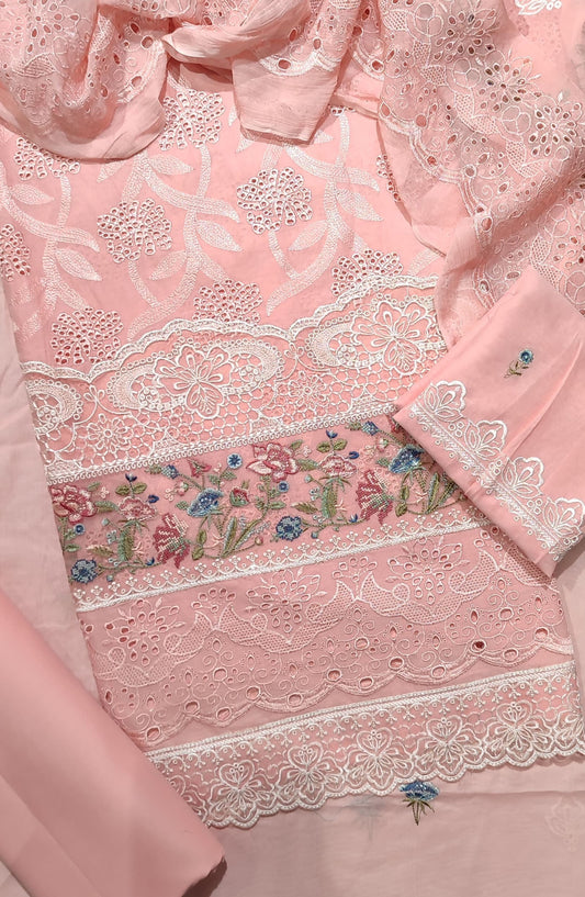 Amna Khadija Exclusive Chikankari Embroidered Lawn Unstitched 3 Piece Suit with Chiffon Chikankari Embroidered Dupatta - Design-06 - AM25CHK - Pink - Summer Collection