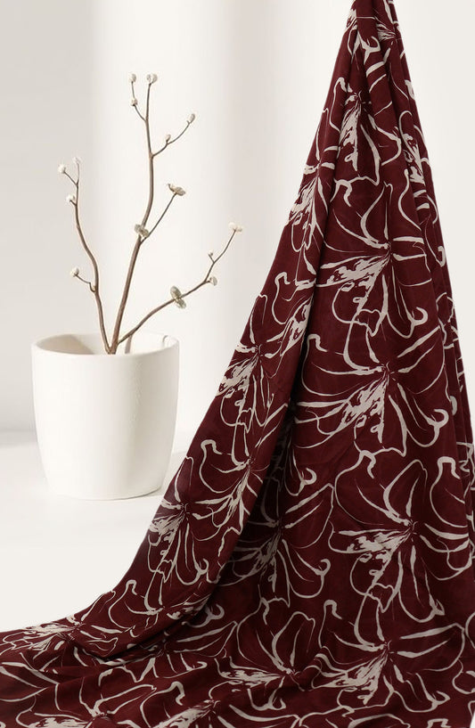 Amna Khadija Classic Printed Lawn Unstitched 2 Piece Suit - Design-06 - AK25CFL6 - Maroon - Summer Collection