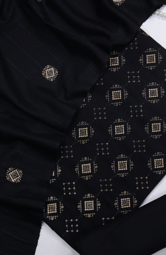 Amna Khadija Embroidered Dhanak Unstitched 3 Piece Suit - Design-05 - AM25DHC - Black - Winter Collection