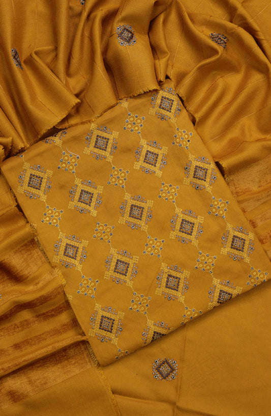 Amna Khadija Embroidered Dhanak Unstitched 3 Piece Suit - Design-04 - AM25DHC - Mustard - Winter Collection