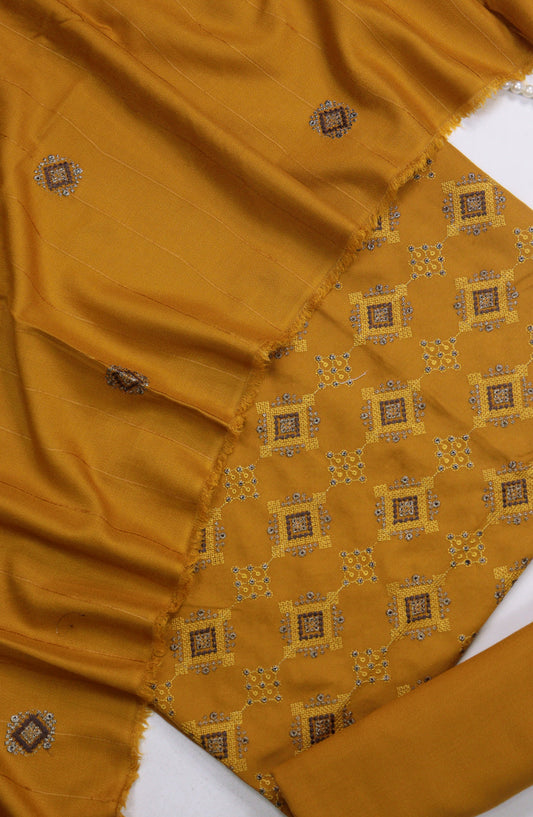 Amna Khadija Embroidered Dhanak Unstitched 3 Piece Suit - Design-04 - AM25DHC - Mustard - Winter Collection