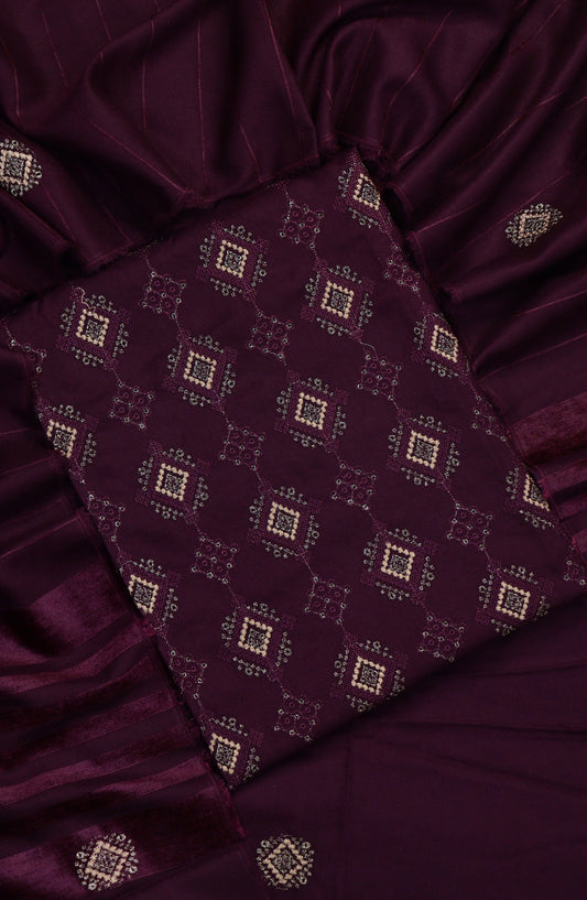 Amna Khadija Embroidered Dhanak Unstitched 3 Piece Suit - Design-03 - AM25DHC - Purple - Winter Collection