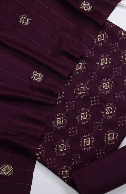 Amna Khadija Embroidered Dhanak Unstitched 3 Piece Suit - Design-03 - AM25DHC - Purple - Winter Collection