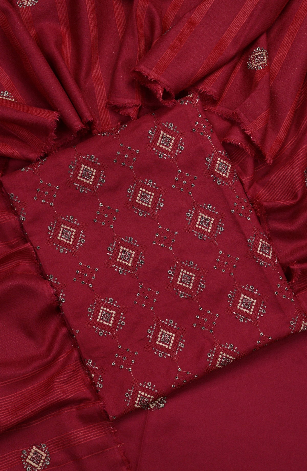 Amna Khadija Embroidered Dhanak Unstitched 3 Piece Suit - Design-02 - AM25DHC - Red - Winter Collection