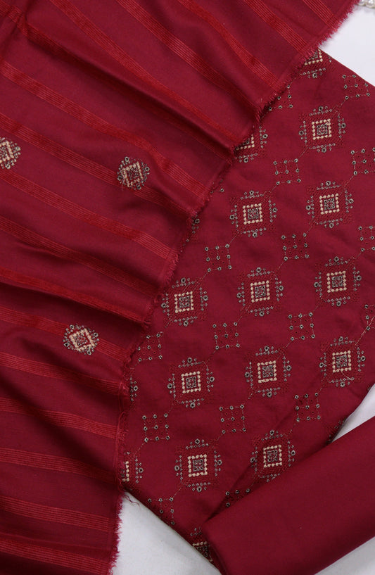 Amna Khadija Embroidered Dhanak Unstitched 3 Piece Suit - Design-02 - AM25DHC - Red - Winter Collection