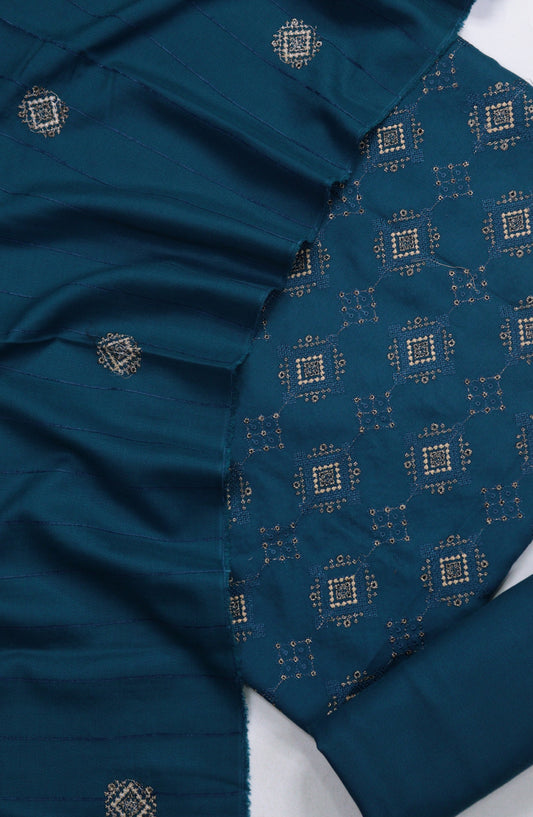 Amna Khadija Embroidered Dhanak Unstitched 3 Piece Suit - Design-01 - AM25DHC - Blue - Winter Collection