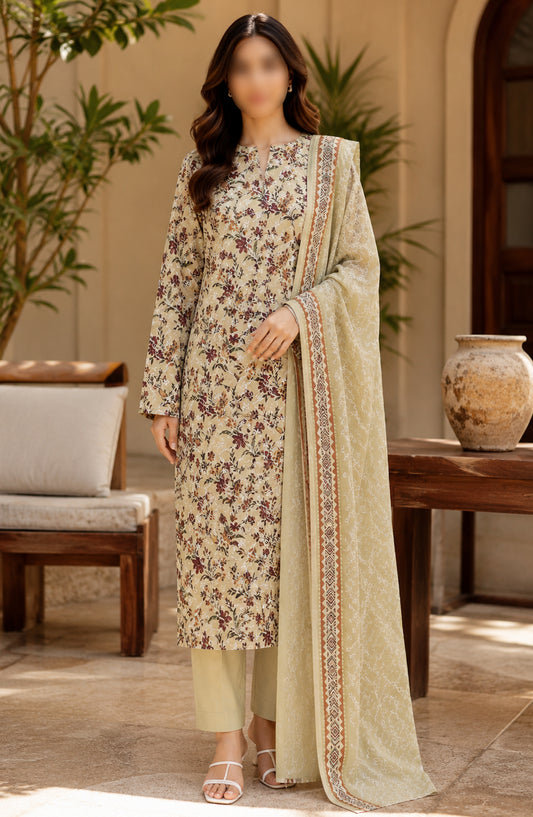 Amna Khadija Fancy Embroidered Lawn Unstitched 3 Piece Suit - DRF-12 - AM26FNC - Green - Summer Collection