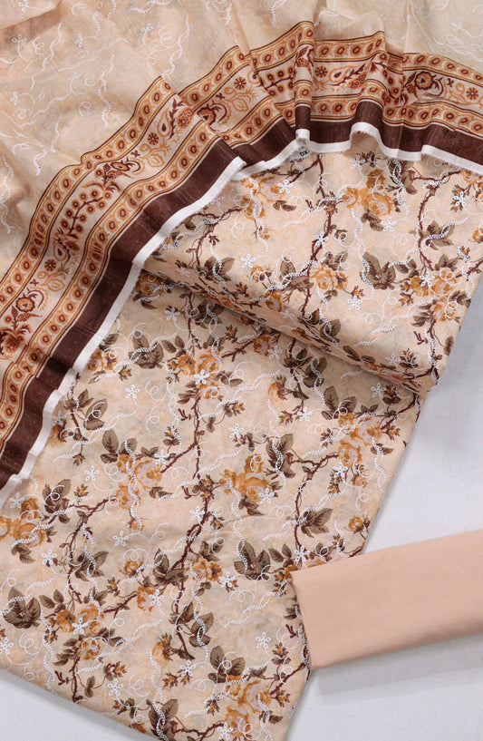 Amna Khadija Fancy Embroidered Lawn Unstitched 3 Piece Suit - DRF-09 - AM26FNC - Peach - Summer Collection