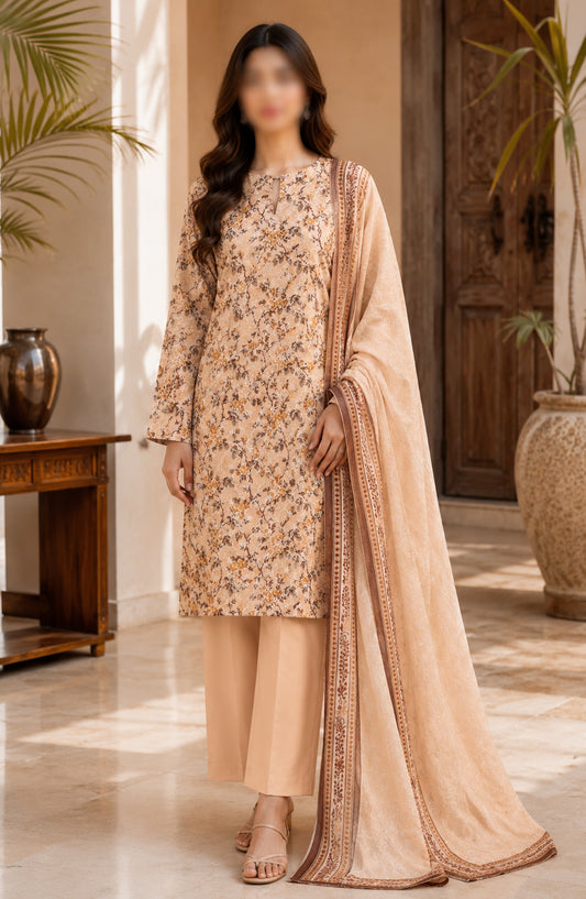 Amna Khadija Fancy Embroidered Lawn Unstitched 3 Piece Suit - DRF-09 - AM26FNC - Peach - Summer Collection