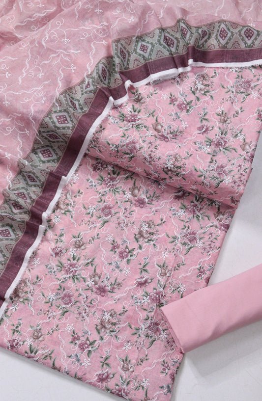 Amna Khadija Fancy Embroidered Lawn Unstitched 3 Piece Suit - DRF-08 - AM26FNC - Pink - Summer Collection