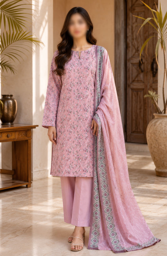 Amna Khadija Fancy Embroidered Lawn Unstitched 3 Piece Suit - DRF-08 - AM26FNC - Pink - Summer Collection