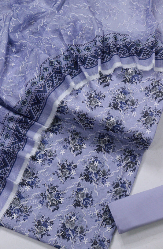 Amna Khadija Fancy Embroidered Lawn Unstitched 3 Piece Suit - DRF-07 - AM26FNC - Blue - Summer Collection