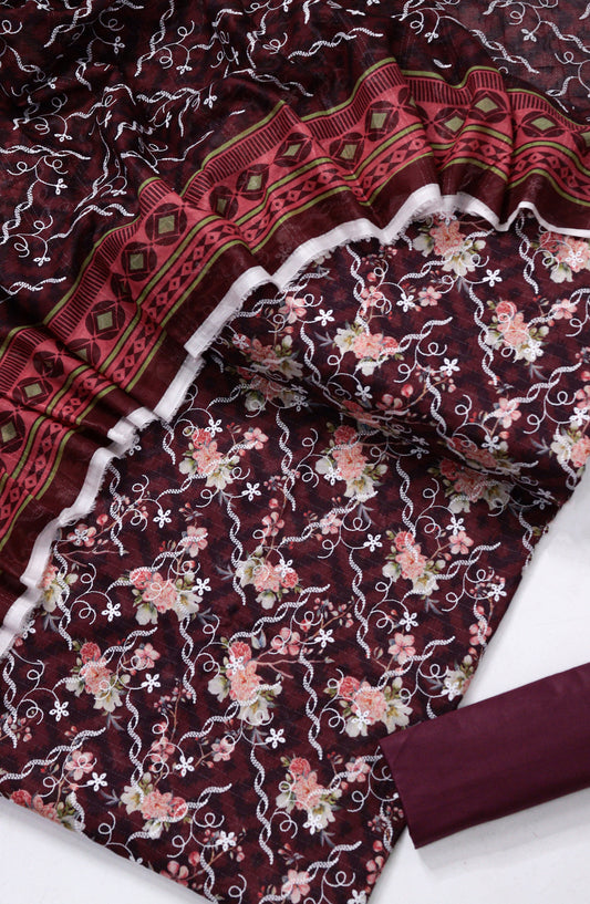 Amna Khadija Fancy Embroidered Lawn Unstitched 3 Piece Suit - DRF-06 - AM26FNC - Purple - Summer Collection