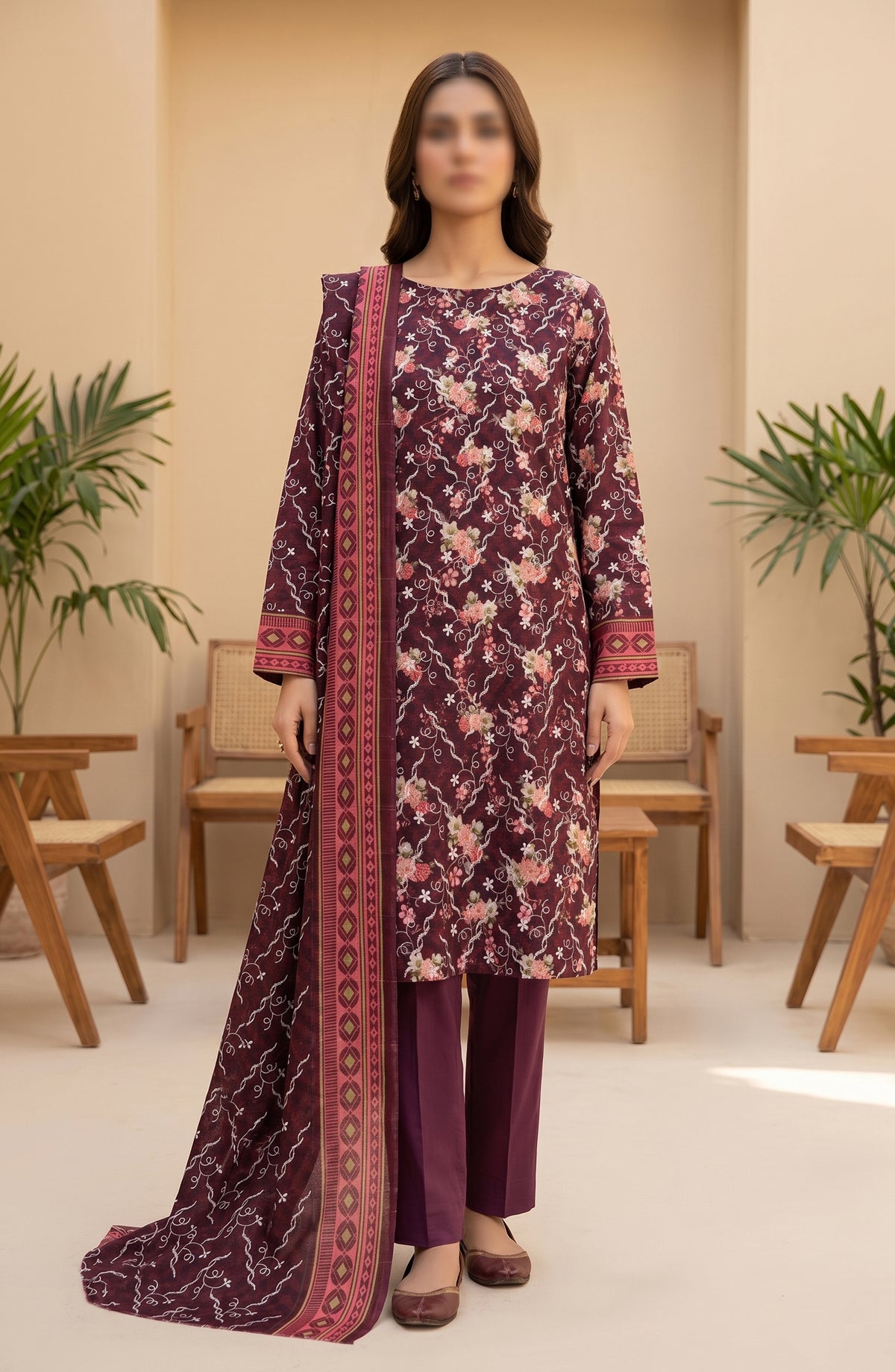 Amna Khadija Fancy Embroidered Lawn Unstitched 3 Piece Suit - DRF-06 - AM26FNC - Purple - Summer Collection
