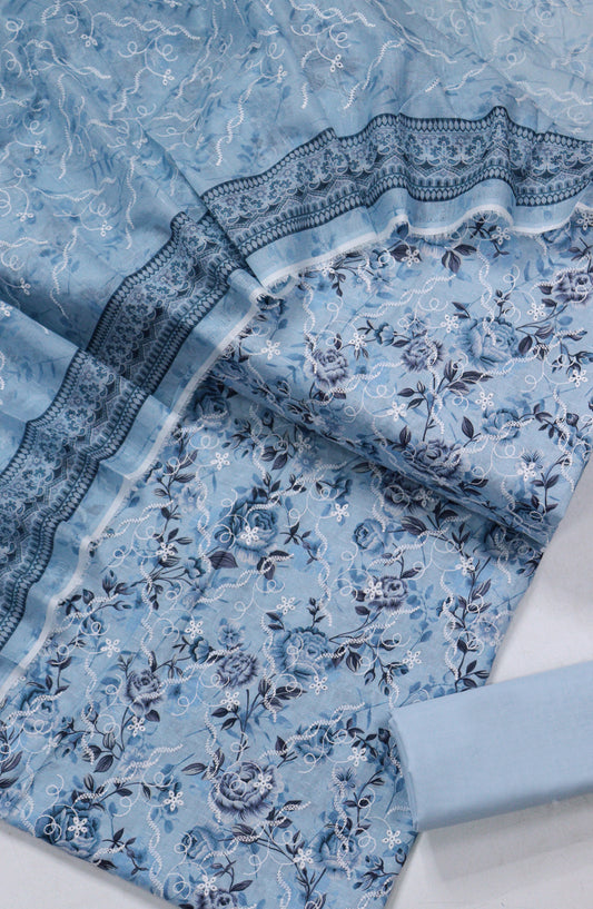 Amna Khadija Fancy Embroidered Lawn Unstitched 3 Piece Suit - DRF-05 - AM26FNC - Blue - Summer Collection
