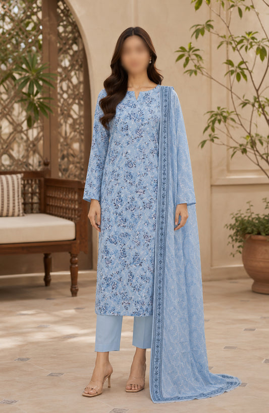Amna Khadija Fancy Embroidered Lawn Unstitched 3 Piece Suit - DRF-05 - AM26FNC - Blue - Summer Collection