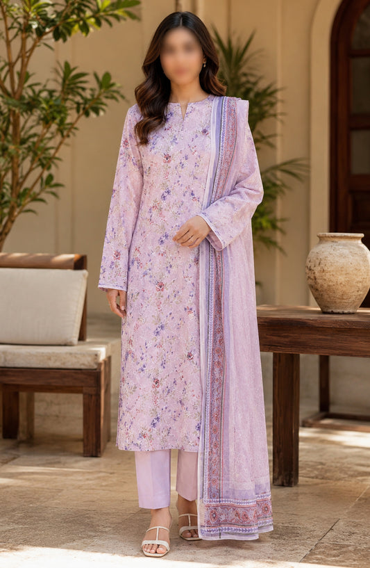 Amna Khadija Fancy Embroidered Lawn Unstitched 3 Piece Suit - DRF-04 - AM26FNC - Purple - Summer Collection